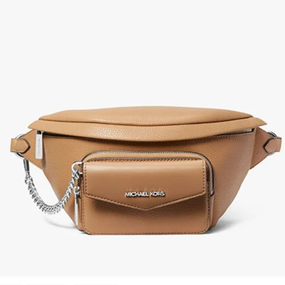 MICHAEL KORS Maisie 2-in-1 Sling Pack Waist Pack Pebbled Leather Camel, NWT - Picture 2 of 12